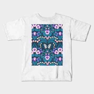 Dollhouse garden, pansies, birds and butterflies Kids T-Shirt